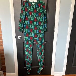 Carters size 14 unisex fleece footed pajamas Christmas tree print